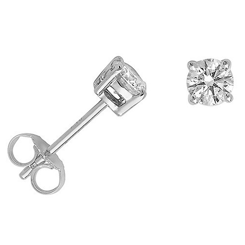 Natural Diamond Stud Solitaire Earrings 18ct White Gold Hallmarked British Made