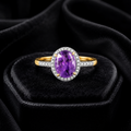 Halo Amethyst Diamond Ring 9ct Multi Tone Gold 375 Hallmarked Sizes J - Q