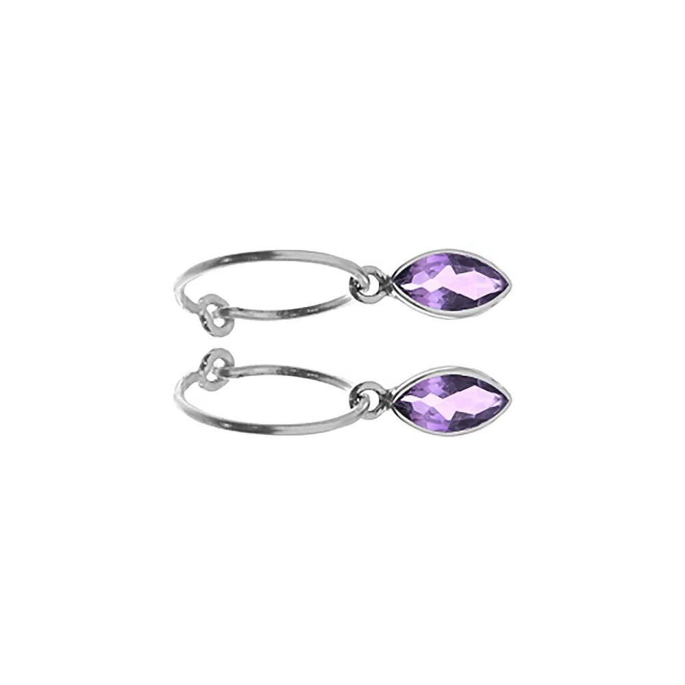 Marquise Amethyst Drop Hoop Earrings Sterling Silver 925 Hallmarked Brand New