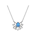 Opal Lotus Flower Necklace Solid Sterling Silver 925 Hallmarked British Made