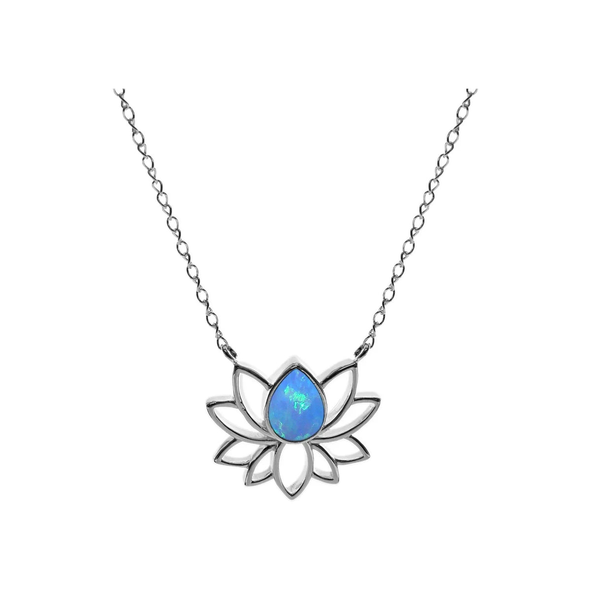 Opal Lotus Flower Necklace Solid Sterling Silver 925 Hallmarked British Made