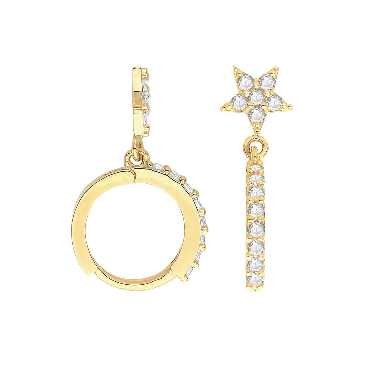 8mm Star Hoop Drop Earrings 9ct Yellow Gold 375 Hallmarked Brand New