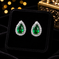 Natural Emerald Pear Stud Earrings Sterling Silver 925 Hallmarked British Made