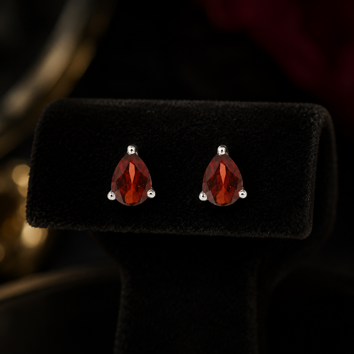 Natural Garnet Teardrop Earrings Sterling Silver 925 Hallmark Brand New Boxed