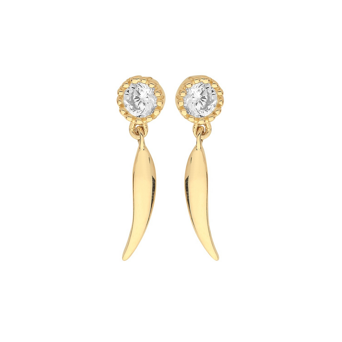 Flush Feather Drop Earrings 9ct Yellow Gold 375 Hallmarked Brand New Boxed