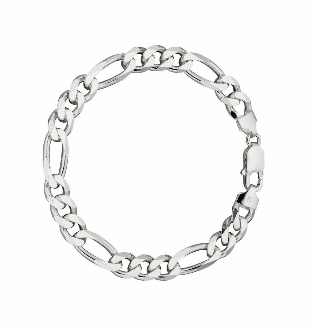Gents Heavyweight Figaro Bracelet Solid Sterling Silver 925 Hallmarked 22cm