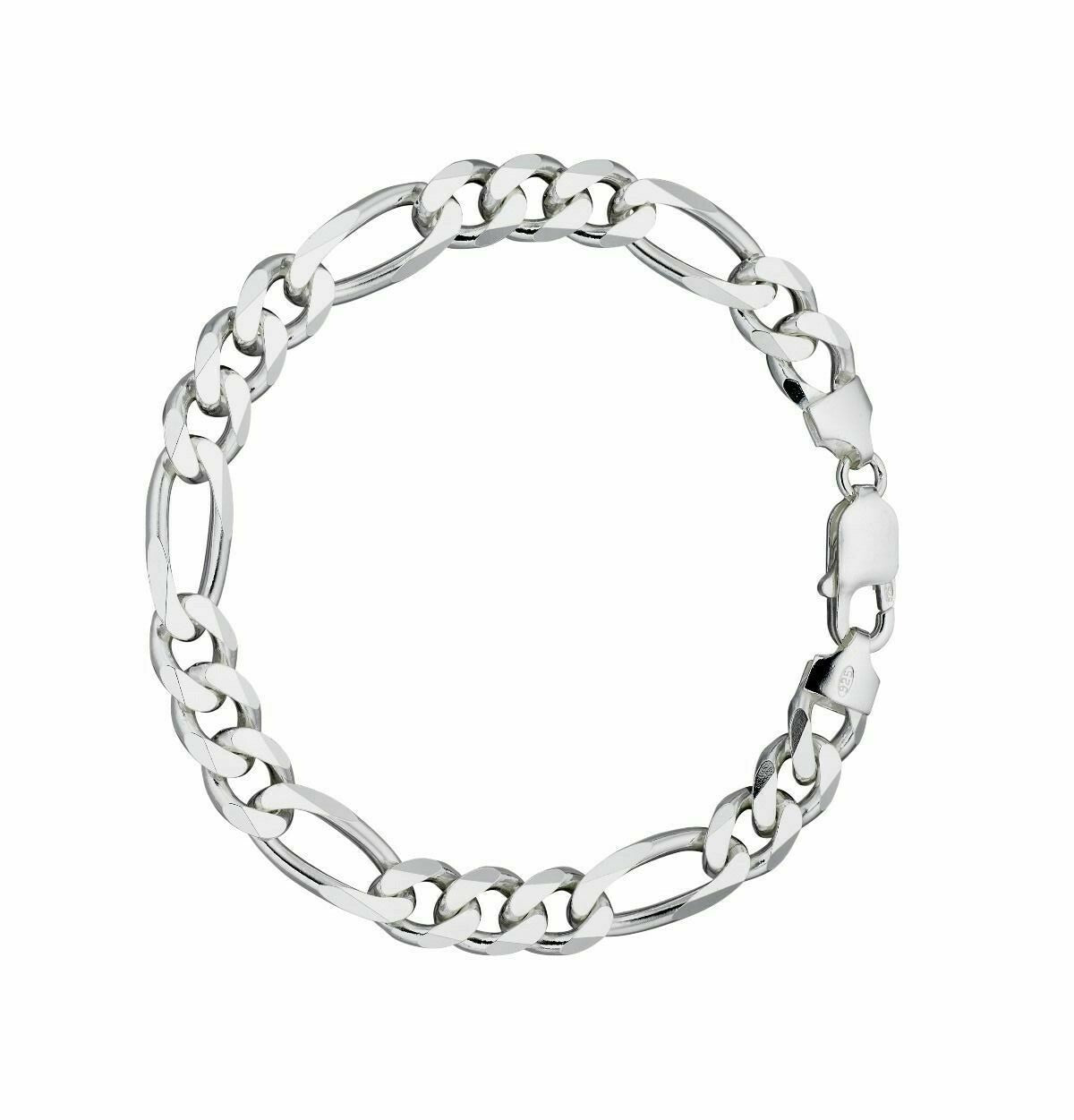 Gents Heavyweight Figaro Bracelet Solid Sterling Silver 925 Hallmarked 22cm