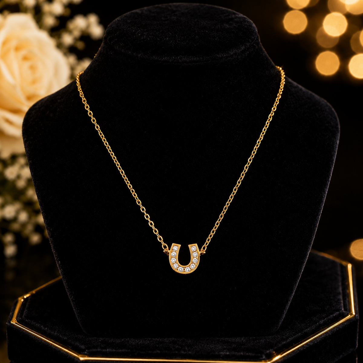 Ladies Horseshoe Necklace 9ct Yellow Gold 375 Hallmarked British Made