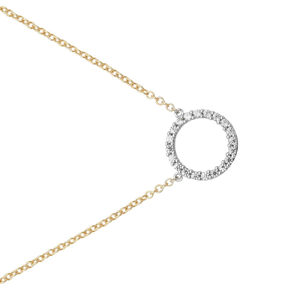 Ladies Pave Open Circle Necklace 9ct Yellow Gold 375 Hallmarked British Made