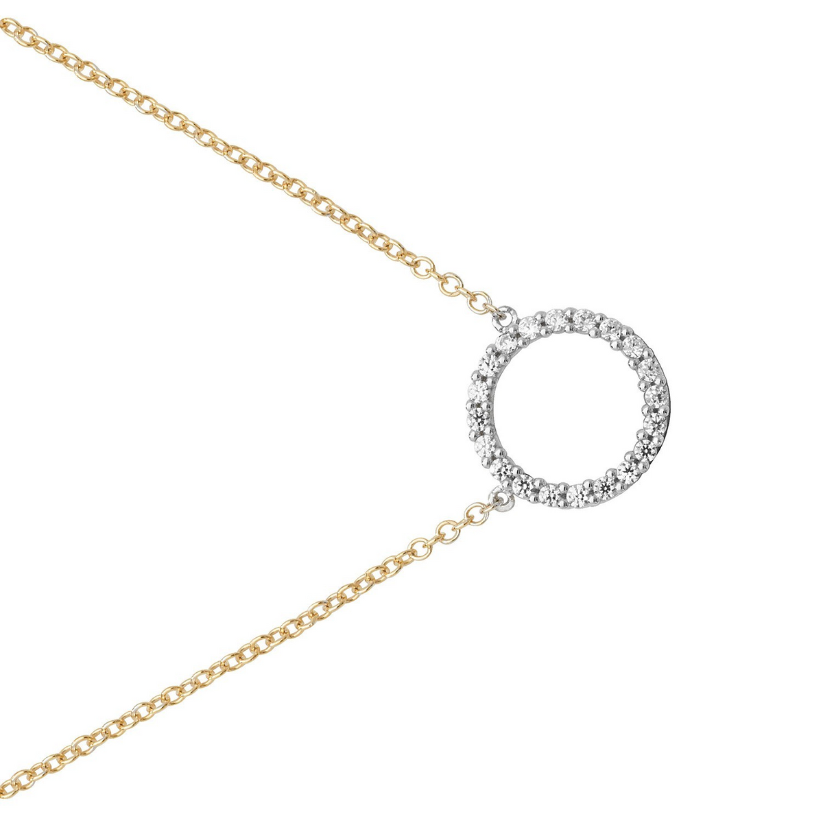 Ladies Pave Open Circle Necklace 9ct Yellow Gold 375 Hallmarked British Made