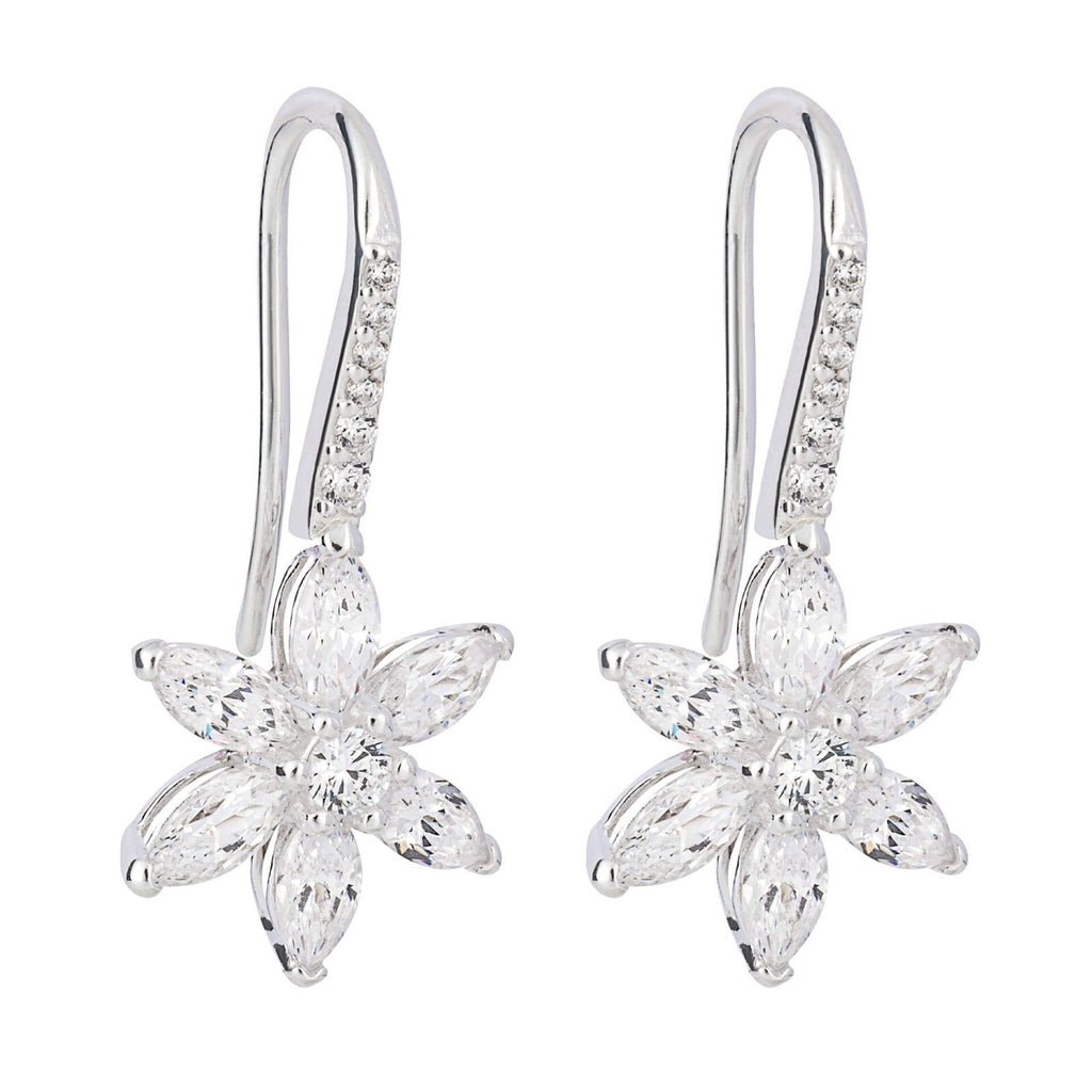 Flower Marquise Drop Earrings Sterling Silver 925 Hallmarked Brand New Boxed