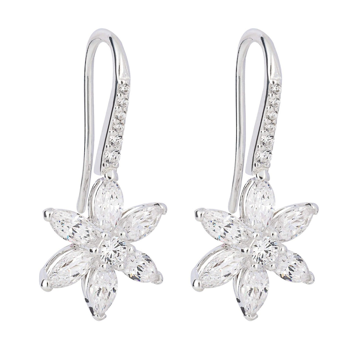 Flower Marquise Drop Earrings Sterling Silver 925 Hallmarked Brand New Boxed