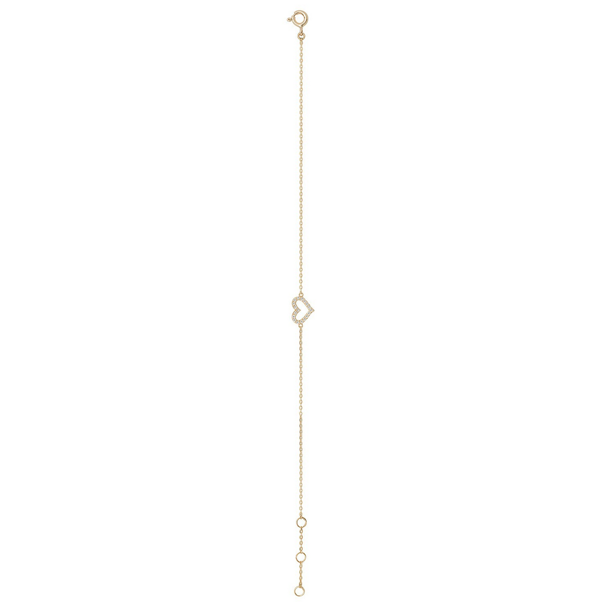 Ladies Pave Heart Bracelet 9ct Yellow Gold 375 Hallmarked British Made