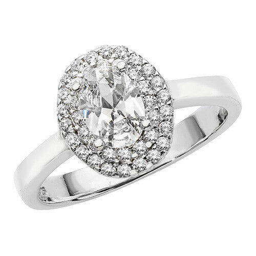 Sterling Silver Oval Halo Ring Engagement Gemstone 925 Hallmarked Size L - V