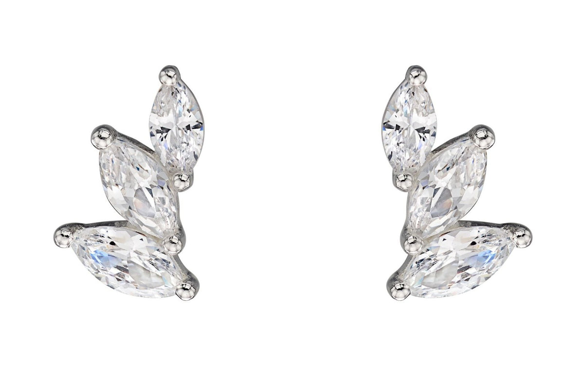 3 Stone Marquise Stud Earrings Sterling Silver 925 Hallmarked Brand New Boxed