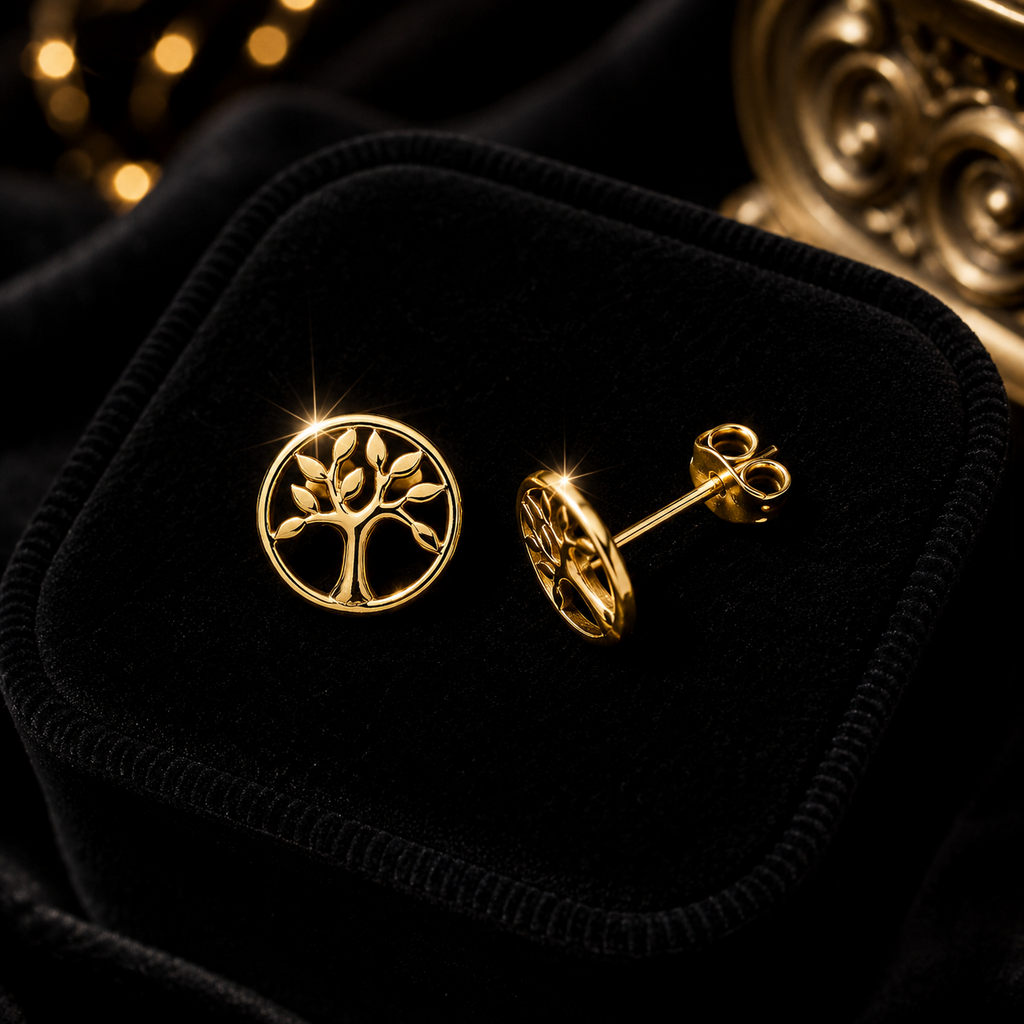 Tree Of Life Stud Earrings 9ct Yellow Gold 375 Hallmarked Brand New Boxed