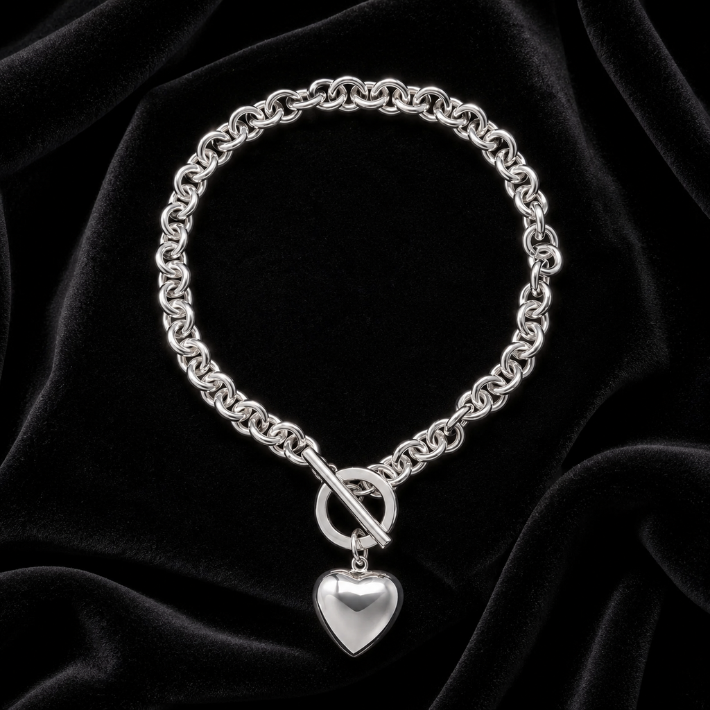 Puffy Heart T Bar Bracelet Sterling Silver 925 Hallmarked Brand New Boxed