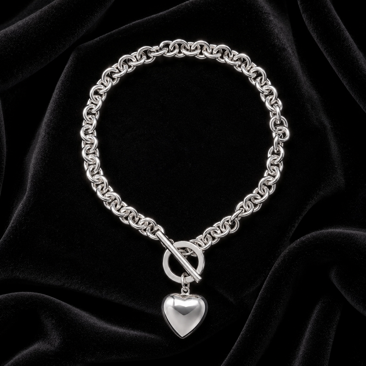 Puffy Heart T Bar Bracelet Sterling Silver 925 Hallmarked Brand New Boxed