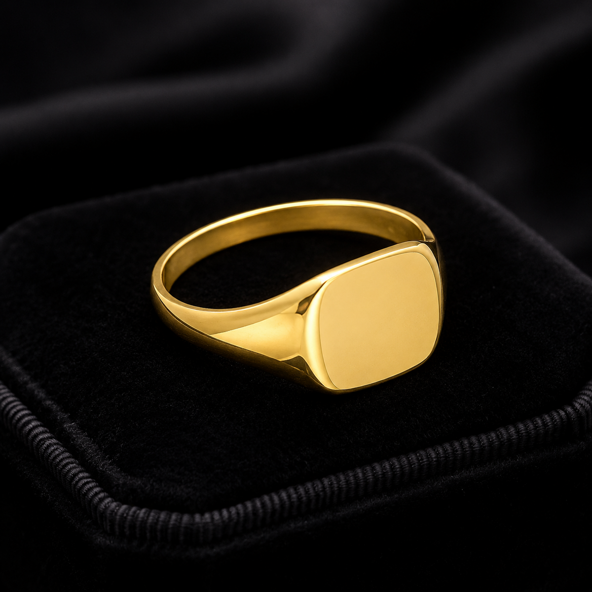 Cushion Signet Ring 24ct Yellow Gold Plated Hallmarked Size N - Z British Made