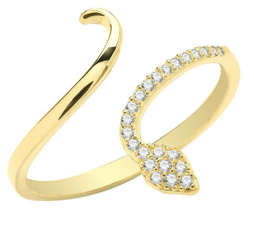Gemstone Snake Ring 9ct Yellow Gold Hallmarked Sizes J - R British Made