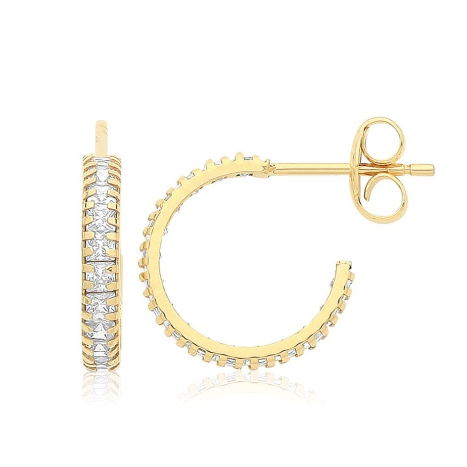 Channel Set Half Hoop Earrings 9ct Yellow Gold 375 Hallmarked Brand New Boxed
