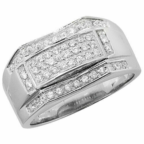 Men's Sterling Silver Mens Ring Trio Channel Engagement 925 Hallmark Sizes J - X