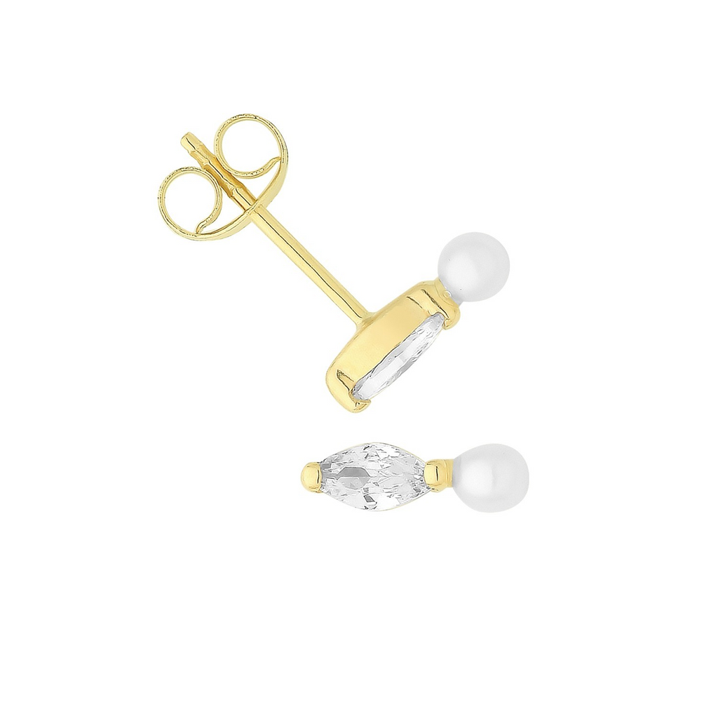 Marquise Natural Pearl Stud Earrings 9ct Yellow Gold 375 Hallmarked Brand New