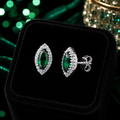 Natural Emerald Marquise Earrings Sterling Silver 925 Hallmarked British Made