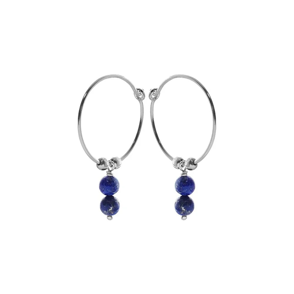 Lapis lazuli Drop Hoop Earrings Sterling Silver 925 Hallmarked Brand New Boxed