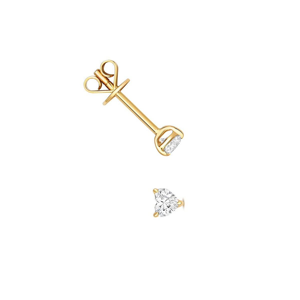 1 Natural Diamond Heart Stud Earrings 18ct Yellow Gold Hallmarked British Made
