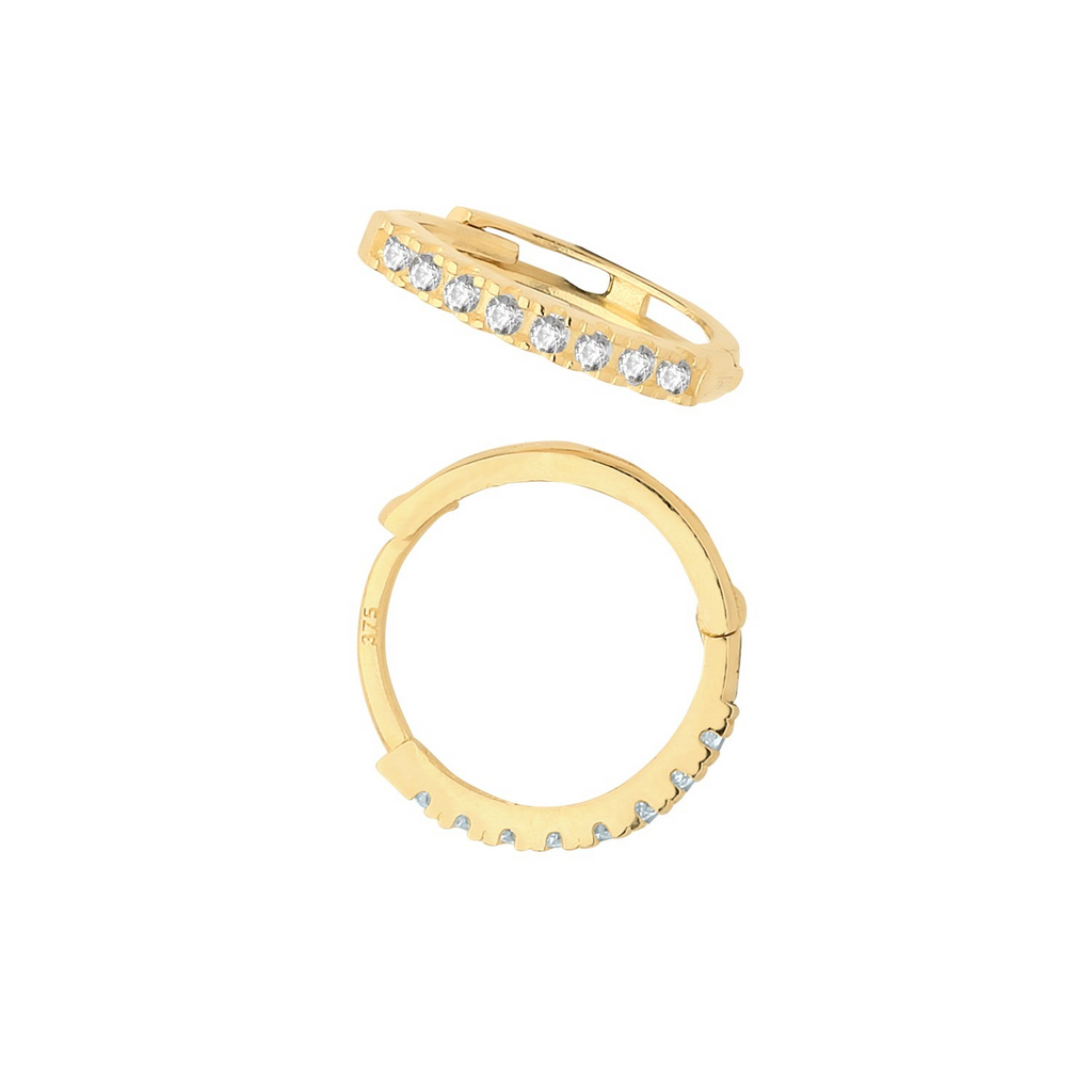 9ct Yellow Gold 7 Stone Hoop Earrings British Made 375 Hallmark Brand New Boxed