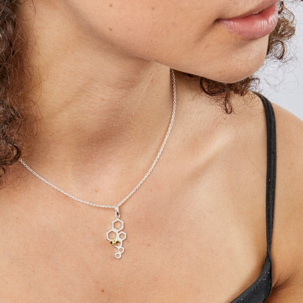 Honeycomb Bee Pendant 9ct Yellow Gold Plated Hallmarked All Chain Lengths