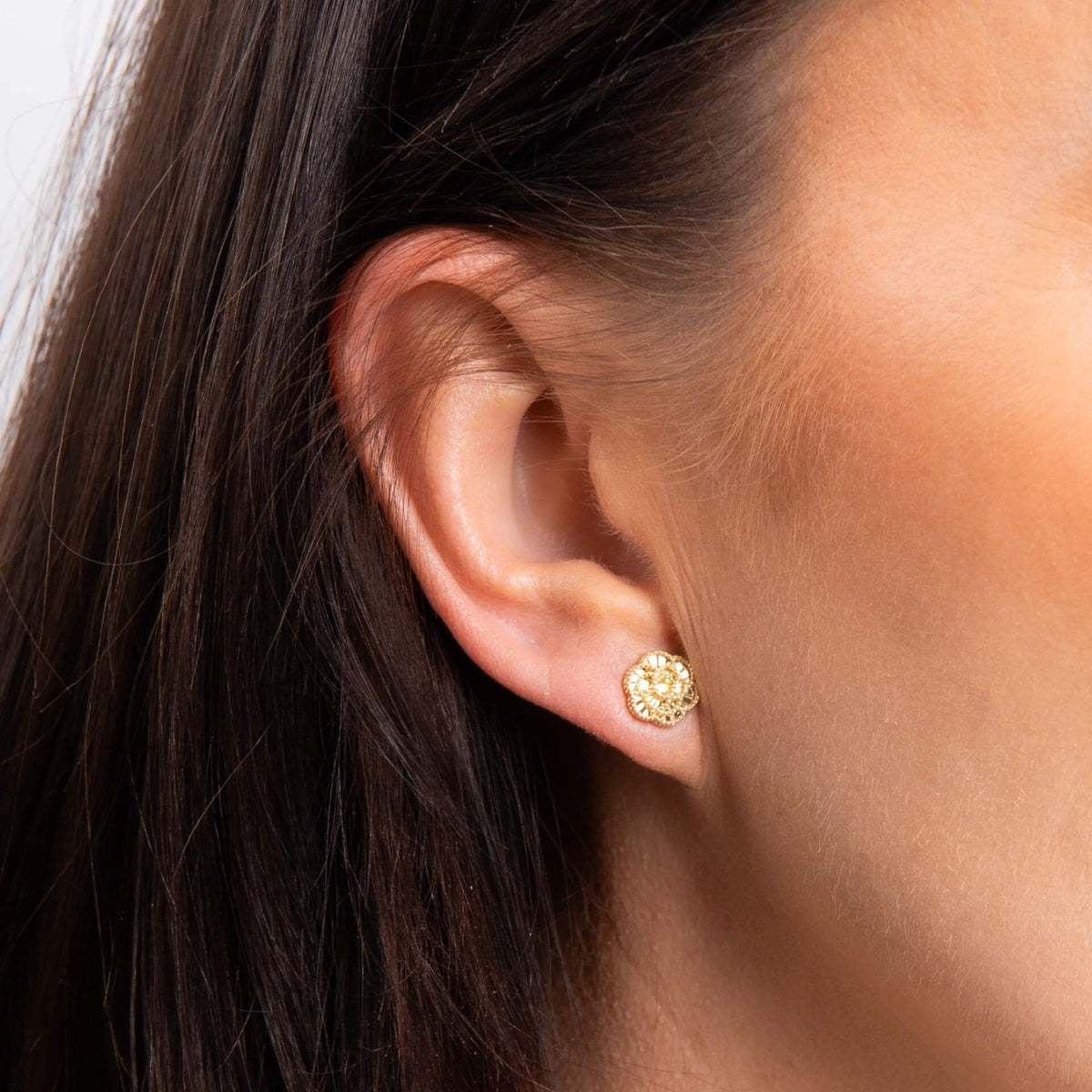 English Rose Stud Earrings 9ct Yellow Gold British Made 375 Hallmarked