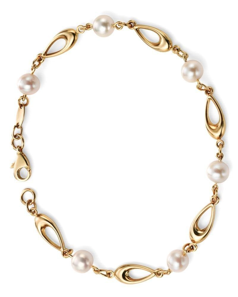 Freshwater Pearl Oval Bracelet In 9ct Yellow Gold 375 Hallmarked British Made