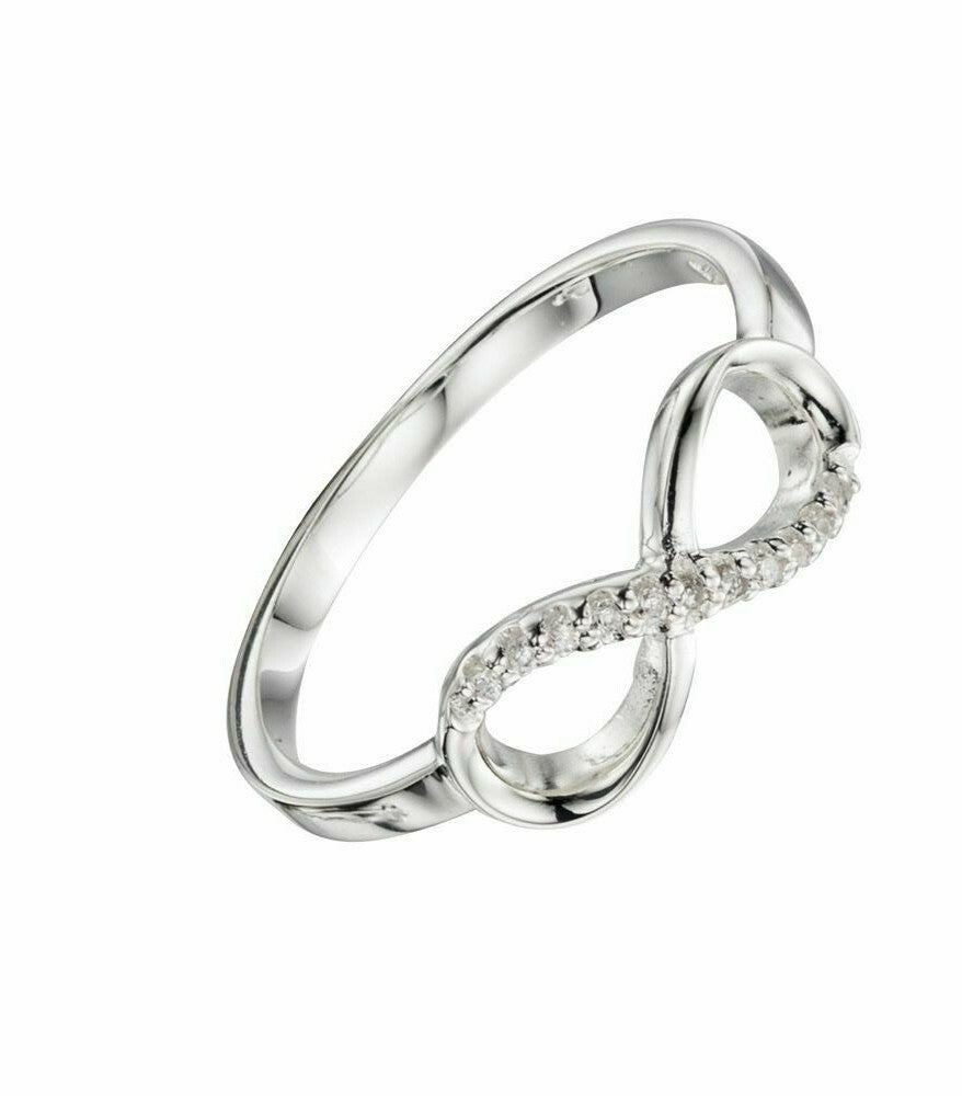 Sterling Silver CZ Infinity Loop Ring 925 Hallmarked Size K - S British Made