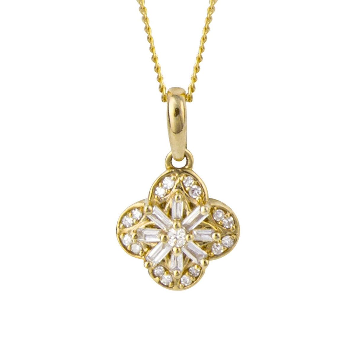 Flower Diamond Pendant 9ct Yellow Gold 375 Hallmarked British Made