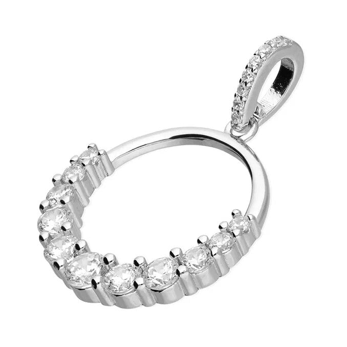 Half Set Round Zircon Pendant Sterling Silver 925 Hallmarked All Chain Lengths