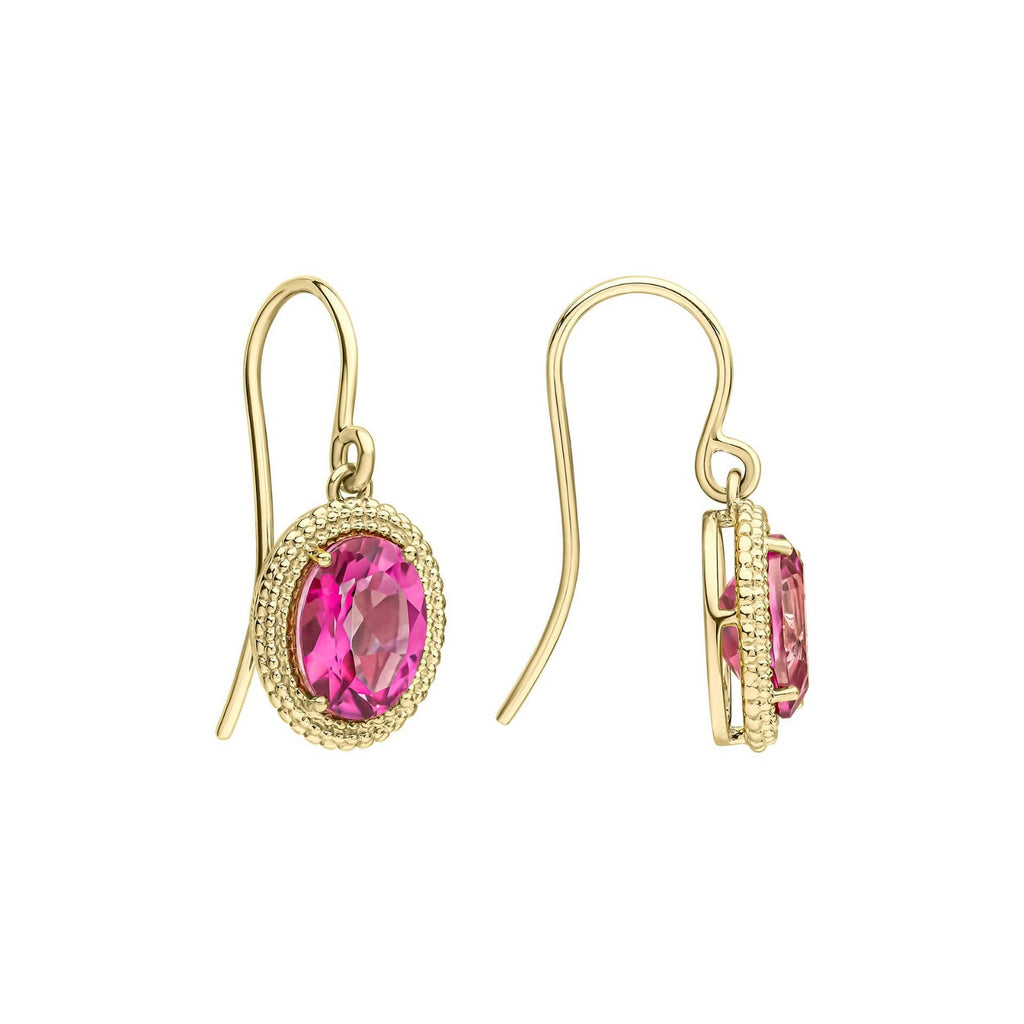 Oval Cut Pink Topaz Pendant & Earrings Set 9ct Yellow Gold 375 Hallmarked