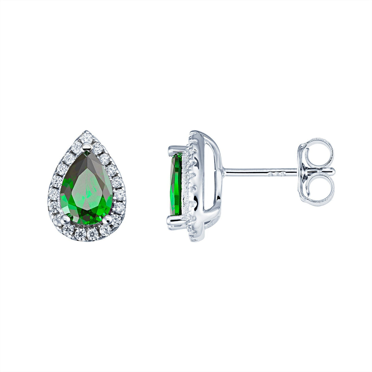 Natural Emerald Pear Stud Earrings Sterling Silver 925 Hallmarked British Made