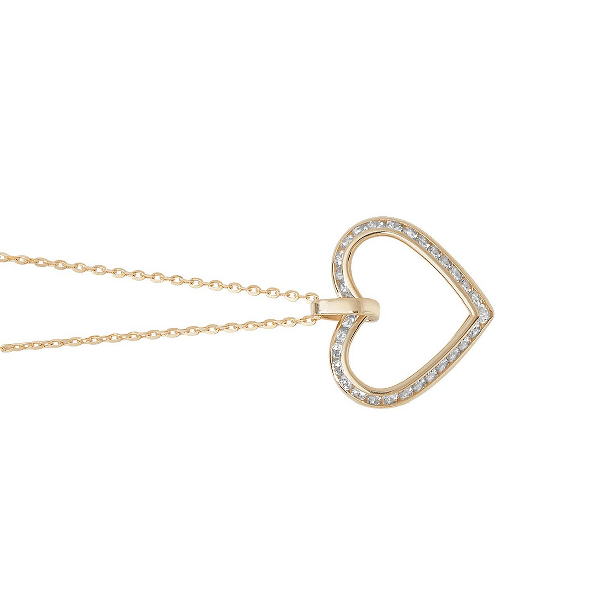 Ladies Channel Set Heart Necklace 9ct Yellow Gold 375 Hallmarked British Made