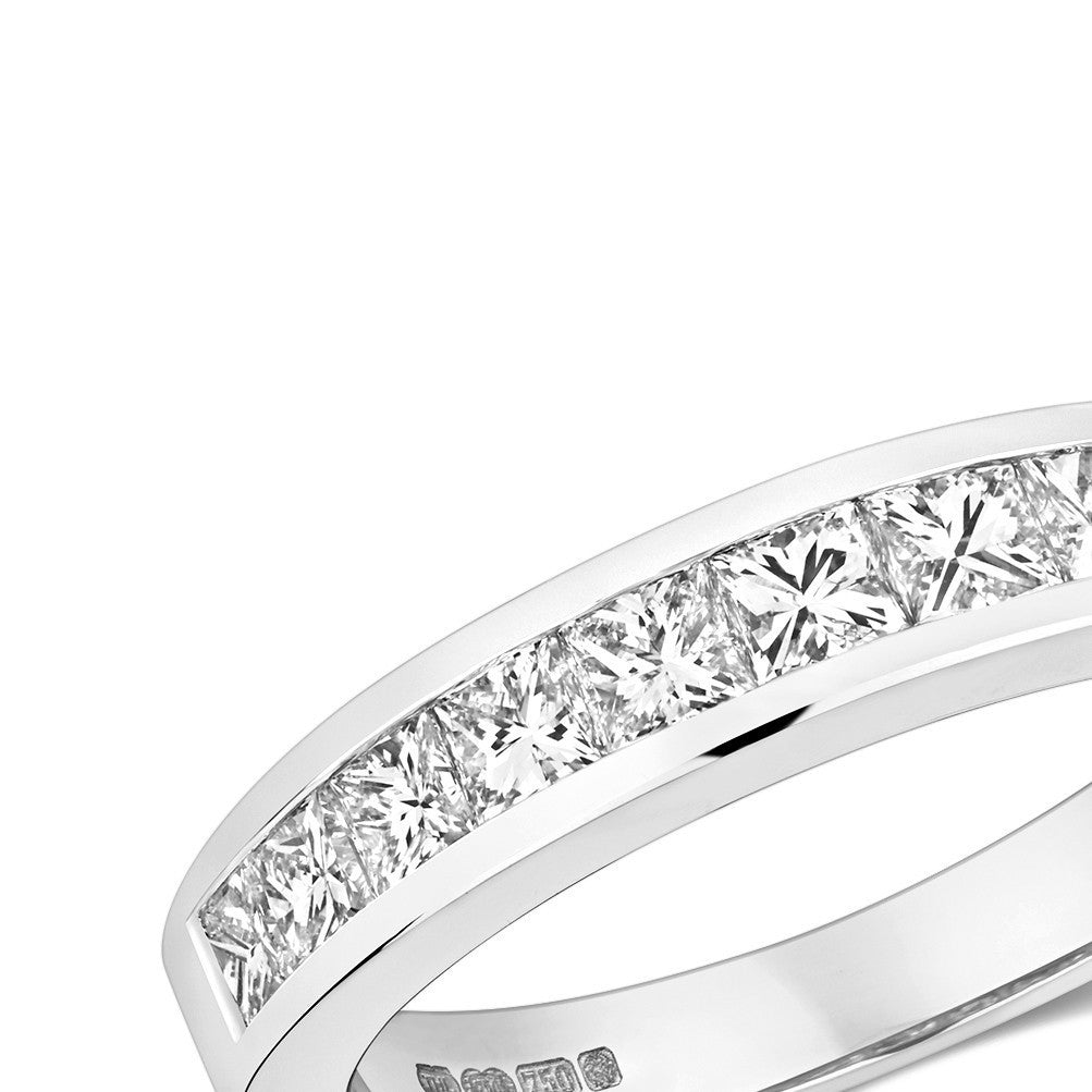 Channel Set Natural Diamond Ring 18ct White Gold Hallmarked Sizes J - Q