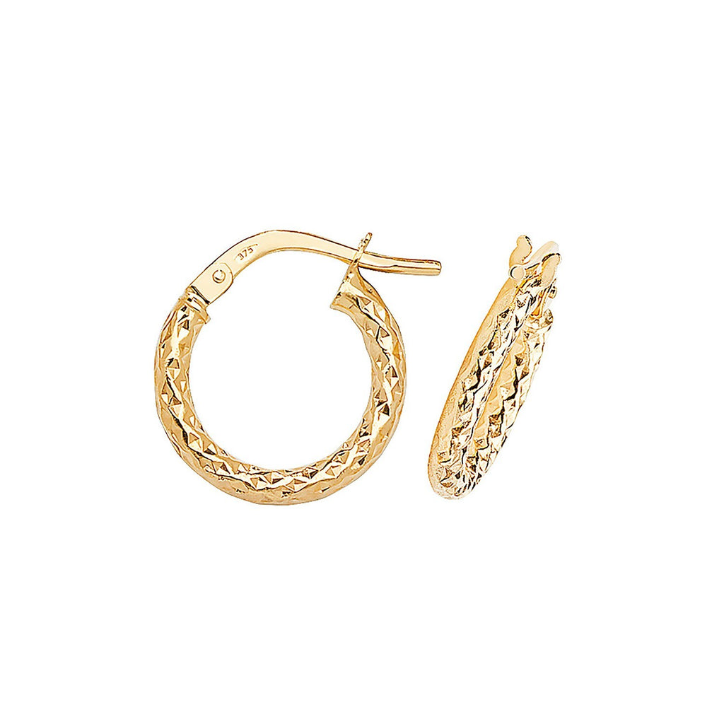 9ct Yellow Gold Diamond Cut Hoop Earrings 375 Hallmarked 8mm - 30mm Diameter