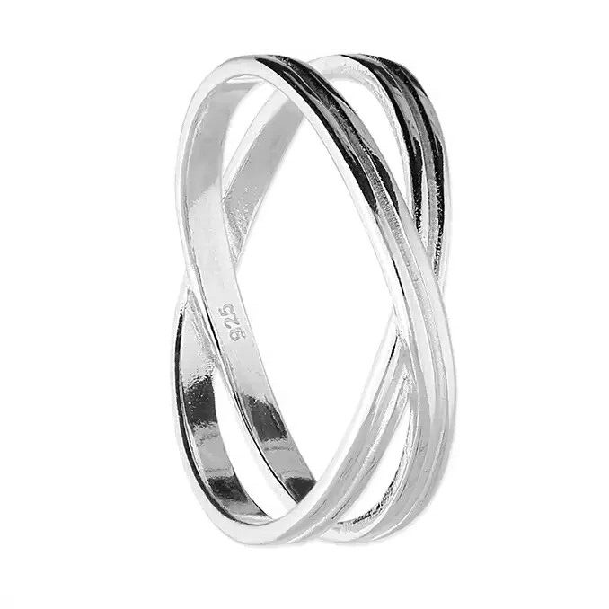 Crossover Loop Ring Sterling Silver 925 Hallmarked British Made Size L - R