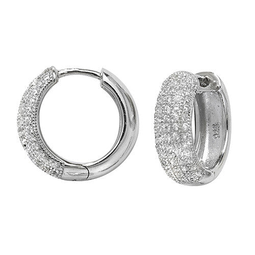 Mens Huggie Hoop Earring Cubic Zirconia Solid Sterling Silver Gents 