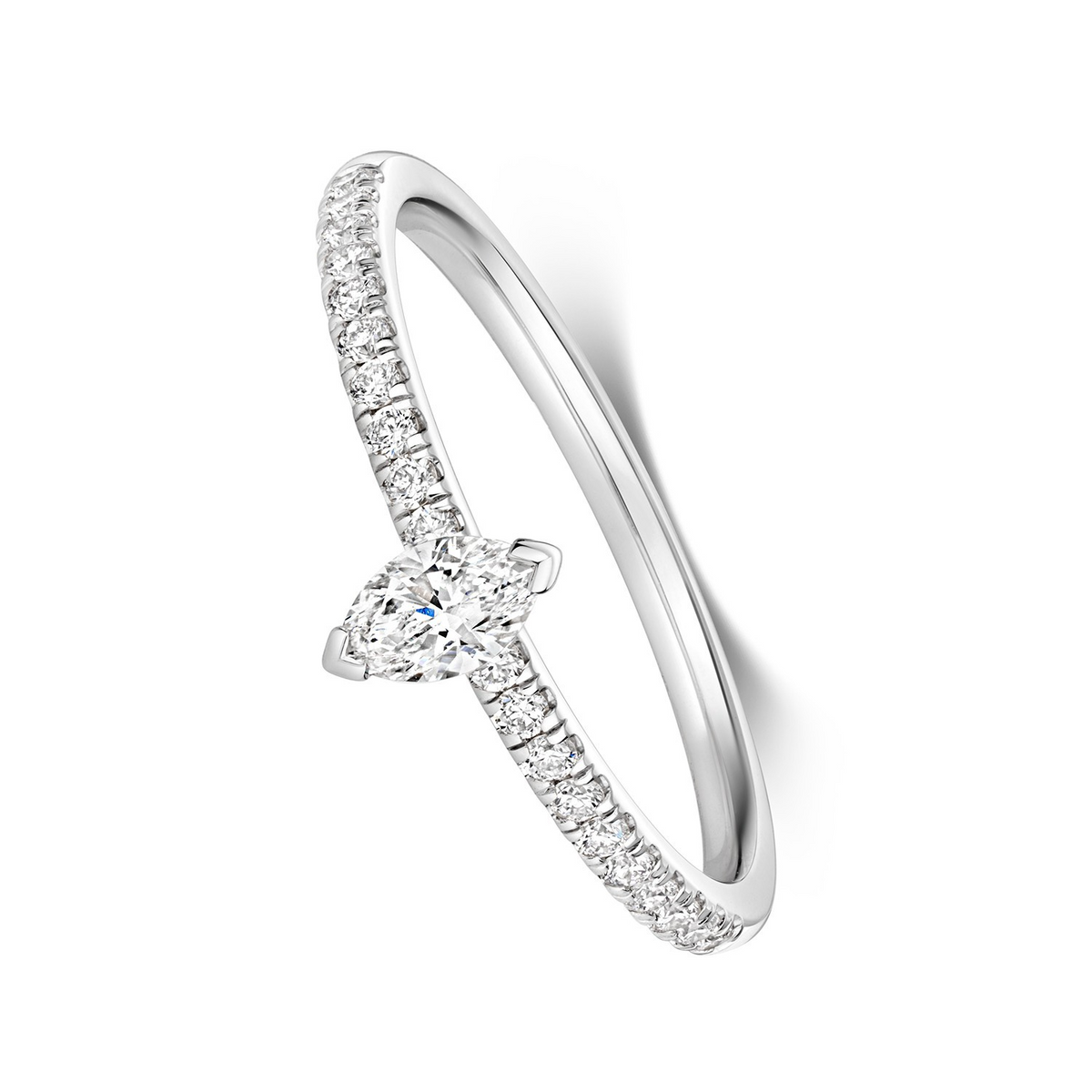 21 Natural Diamond Marquise Cut Ring 18ct White Gold Hallmarked Sizes K - N
