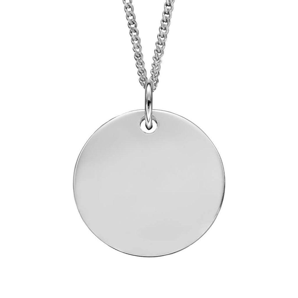 18mm Engravable Disc Pendant Sterling Silver 925 Hallmarked All Chain Lengths