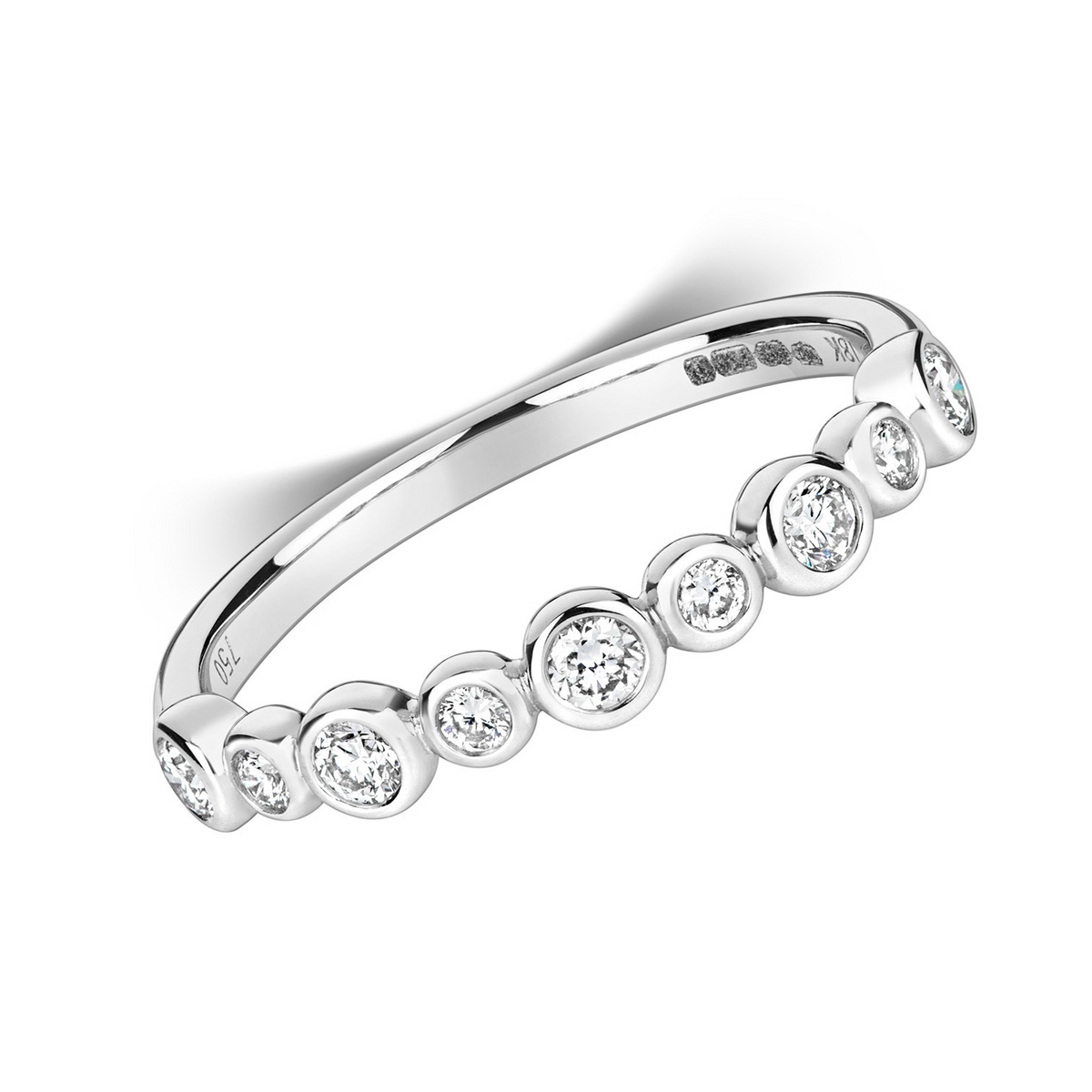 9 Natural Diamond Flush Eternity Ring 18ct White Gold Hallmarked Sizes J - Q
