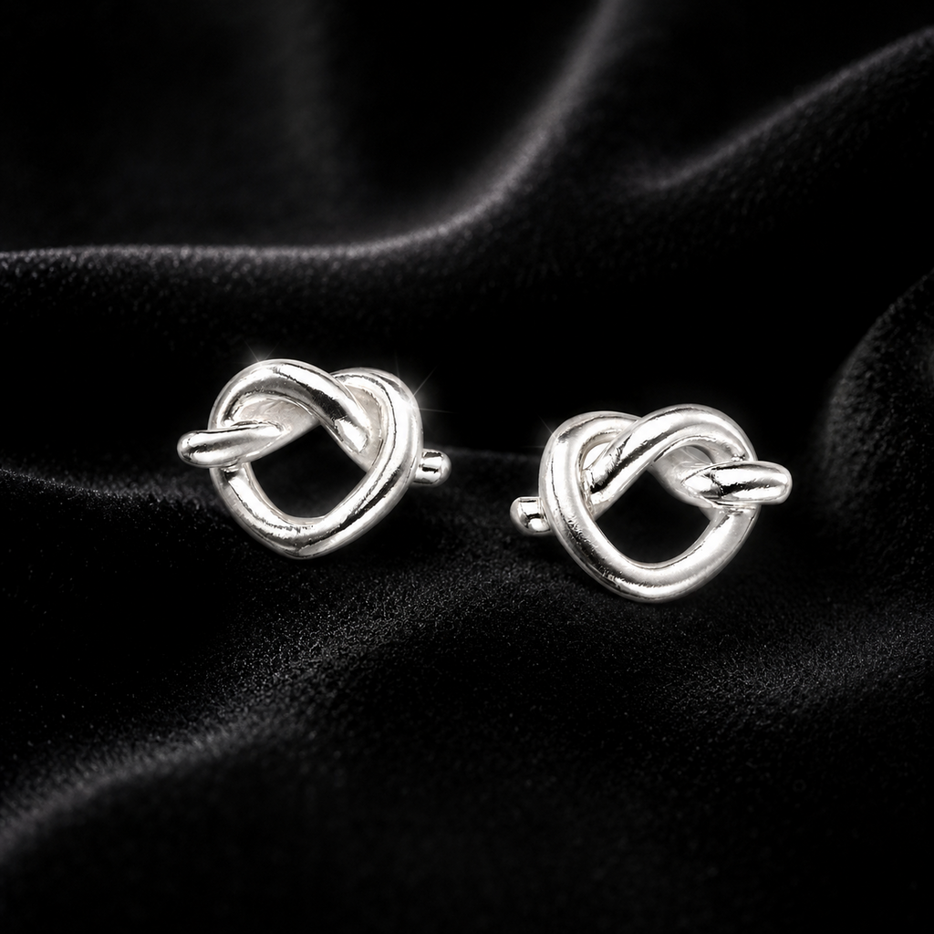 Pretzel Heart Stud Earrings Solid Sterling Silver 925 Hallmarked Brand New Boxed
