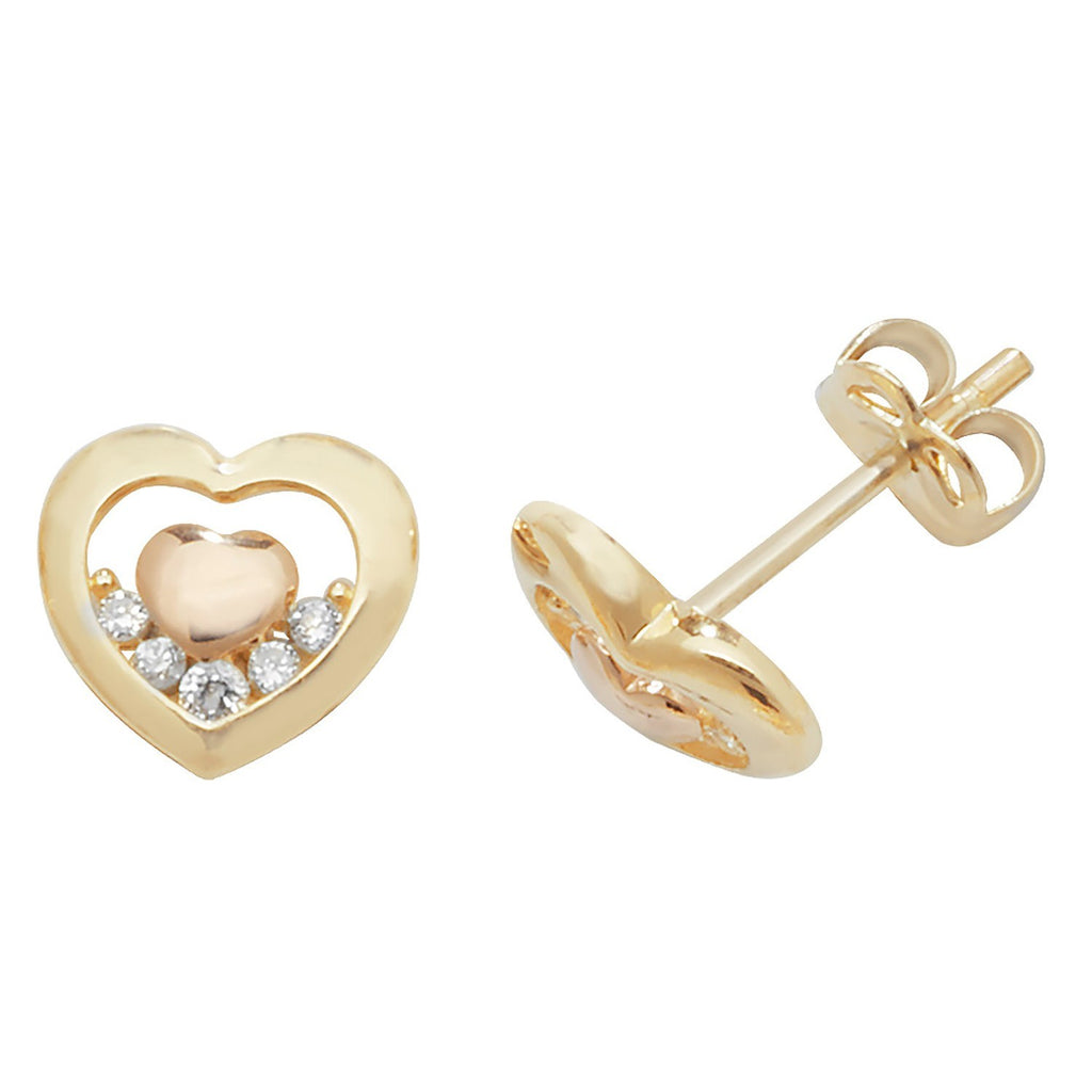 5 Stone Prong Set Heart Stud Earrings 9ct Yellow Gold 375 Hallmarked Brand New