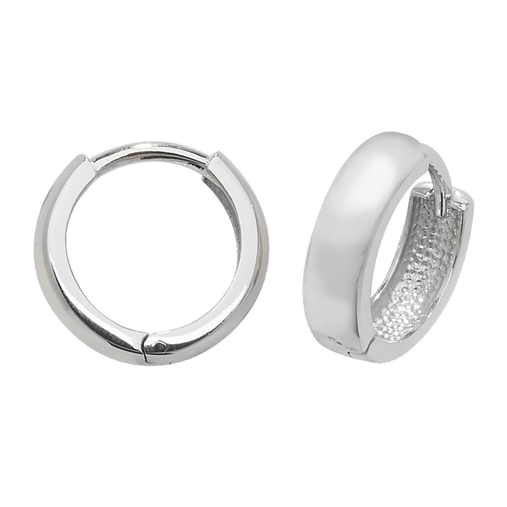 9ct White Gold Plain Hoop Earrings British Made 375 Hallmarked Brand New Boxed